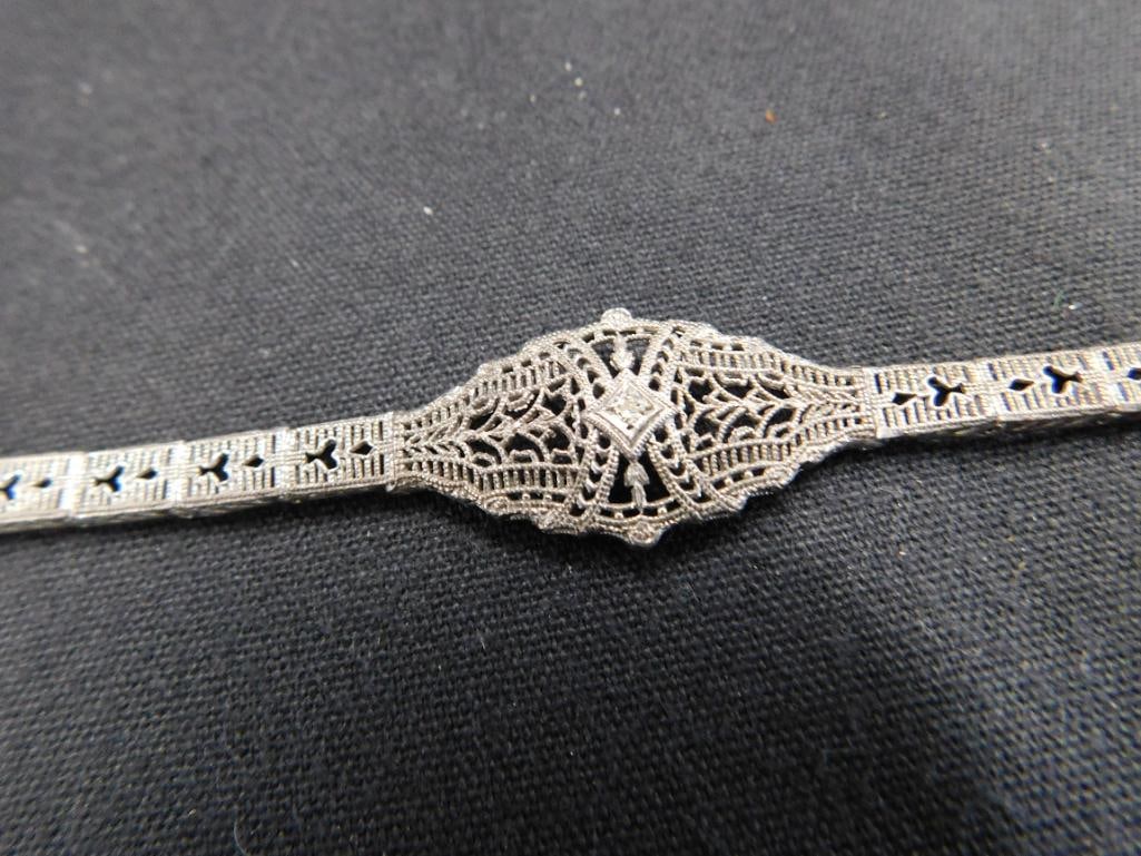 Sterling Silver - Vintage Bracelet with Clear Stone - 6.01 Grams TW - 7
