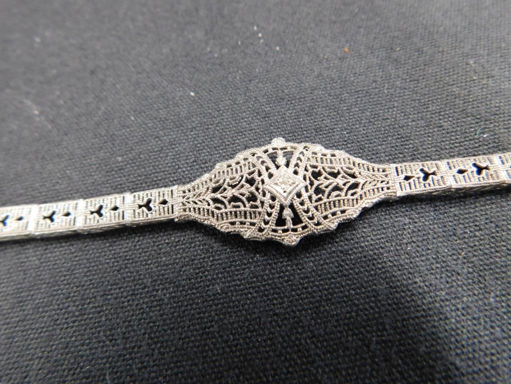 Sterling Silver - Vintage Bracelet with Clear Stone - 6.01 Grams TW - 8