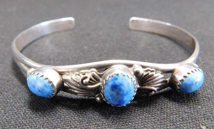 Sterling Silver - Cuff Bracelet with Turquoise - 11.18 Grams TW: See Photos For Description and Condition