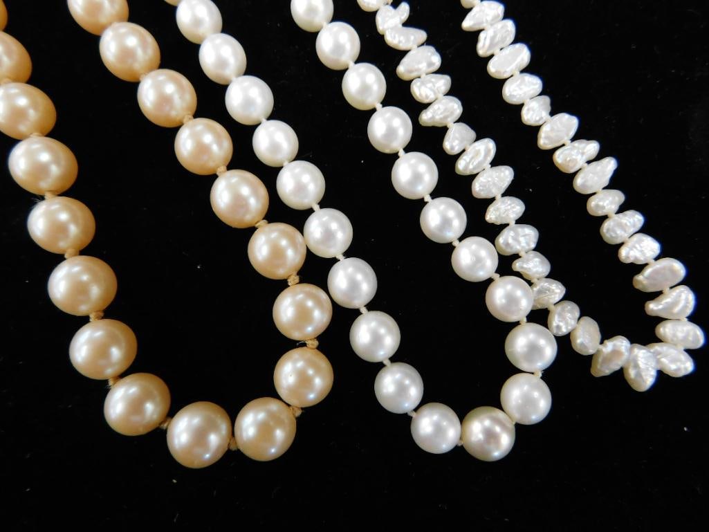 14K Yellow Gold Clasps - 3 Pearl Necklace - 16" - 17" - 18" - 2