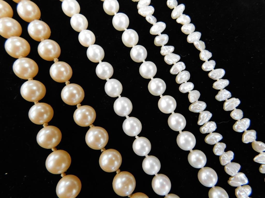 14K Yellow Gold Clasps - 3 Pearl Necklace - 16" - 17" - 18" - 3