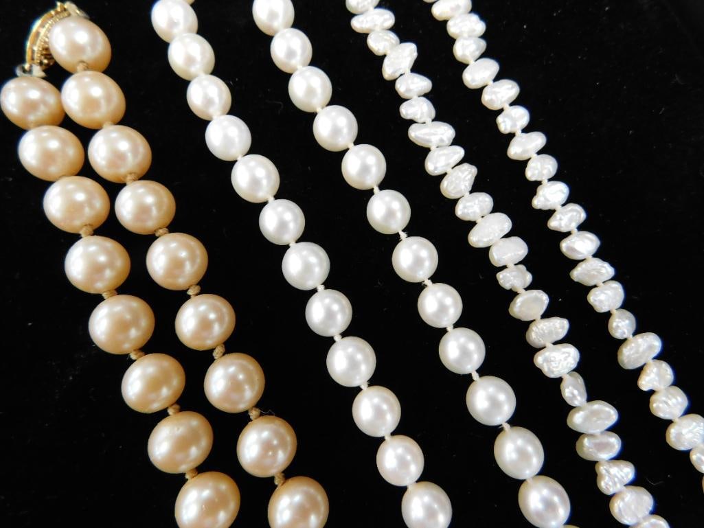 14K Yellow Gold Clasps - 3 Pearl Necklace - 16" - 17" - 18" - 4