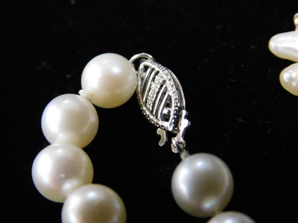 14K Yellow Gold Clasps - 3 Pearl Necklace - 16" - 17" - 18" - 6