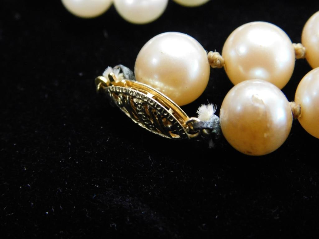 14K Yellow Gold Clasps - 3 Pearl Necklace - 16" - 17" - 18" - 7