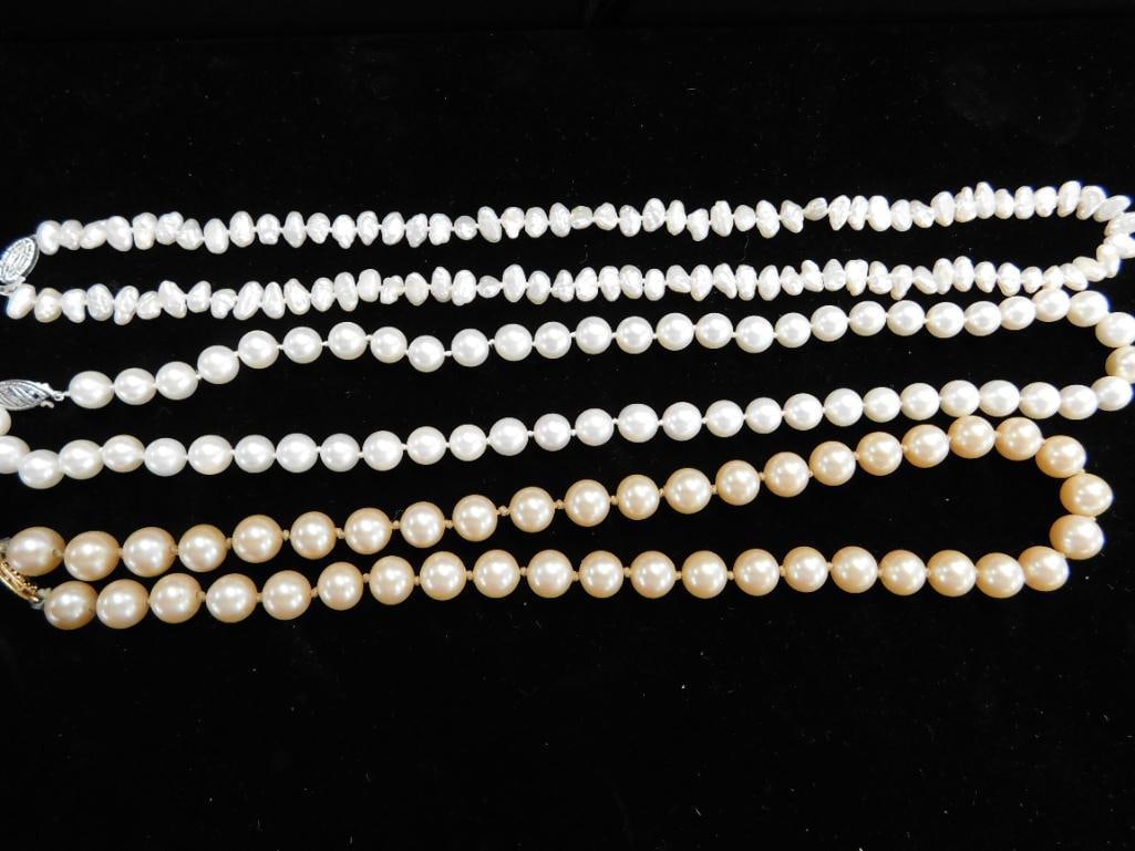 14K Yellow Gold Clasps - 3 Pearl Necklace - 16" - 17" - 18" - 9