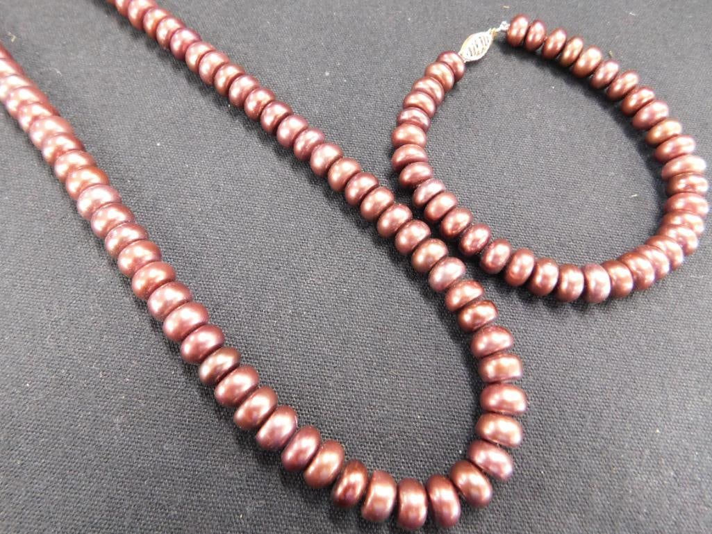 14K Yellow Gold Clasps - Brown Pear Necklace and Bracelet - 7" and 18": See Photos For Description and Condition