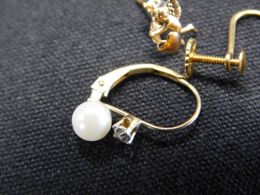 14K Yellow Gold Single Earrings - 3 Pieces - 1.78 Grams TW - 2