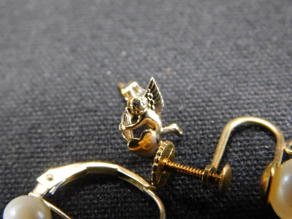 14K Yellow Gold Single Earrings - 3 Pieces - 1.78 Grams TW - 4
