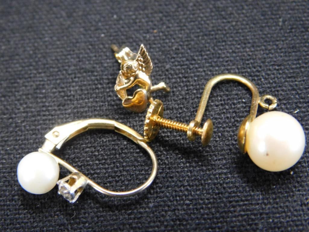14K Yellow Gold Single Earrings - 3 Pieces - 1.78 Grams TW - 5