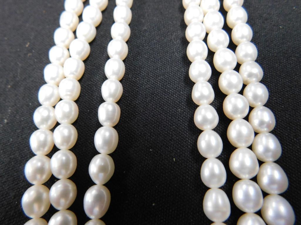 14K Gold Clasp - 3 Strand 16"-18" Pearl Necklace - 4