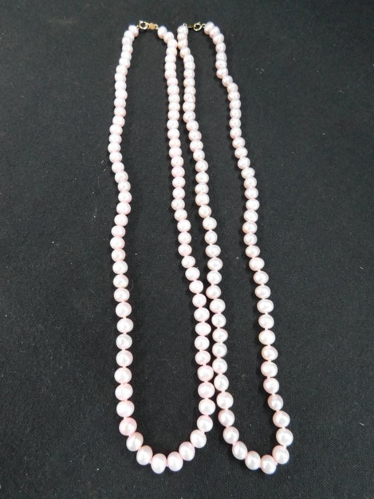 14K Clasps - 2-18" Pink Pearl Necklaces - 2