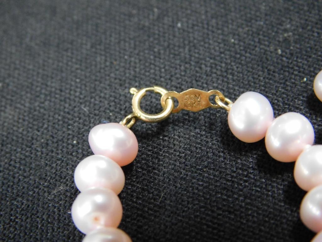 14K Clasps - 2-18" Pink Pearl Necklaces - 3