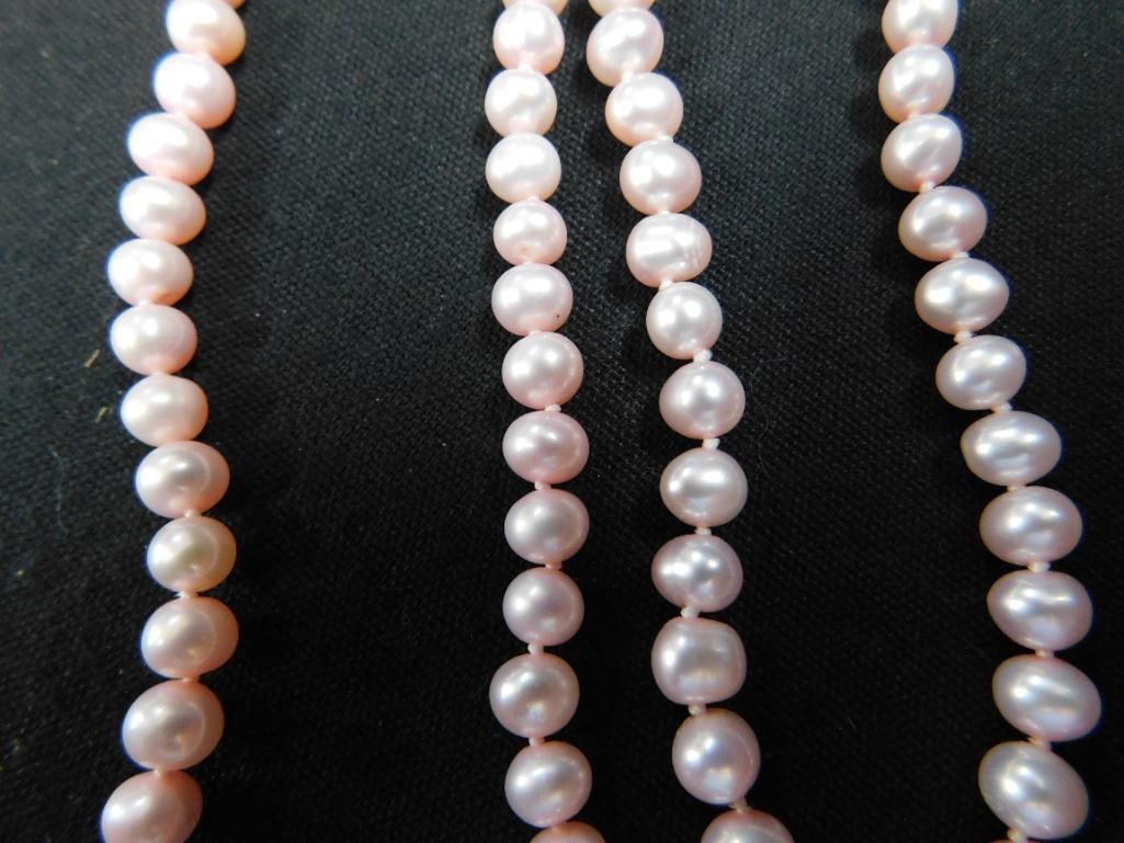 14K Clasps - 2-18" Pink Pearl Necklaces - 7