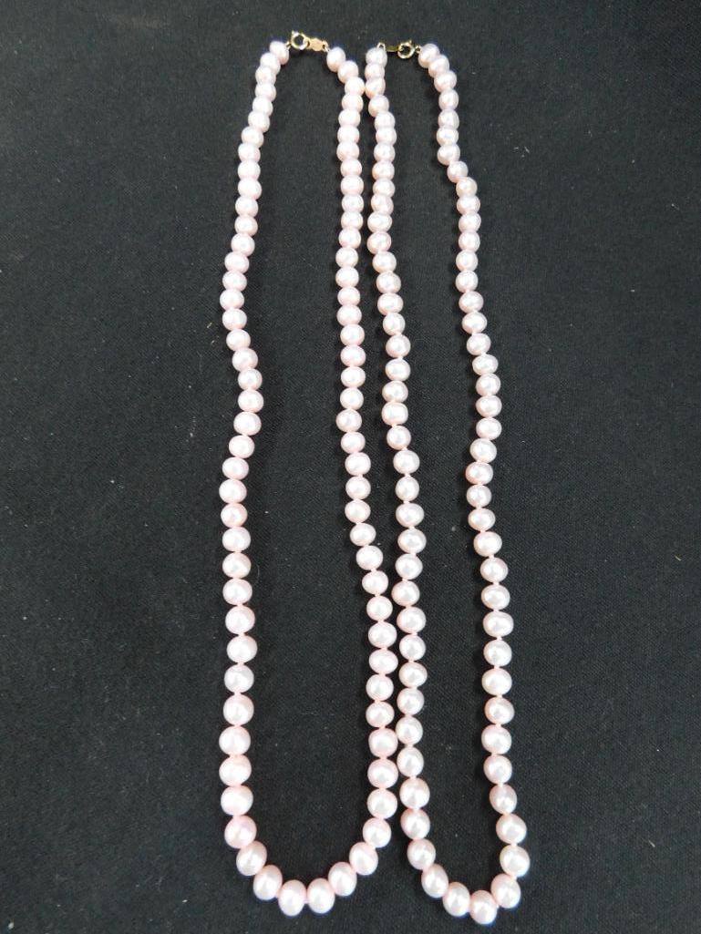14K Clasps - 2-18" Pink Pearl Necklaces - 8