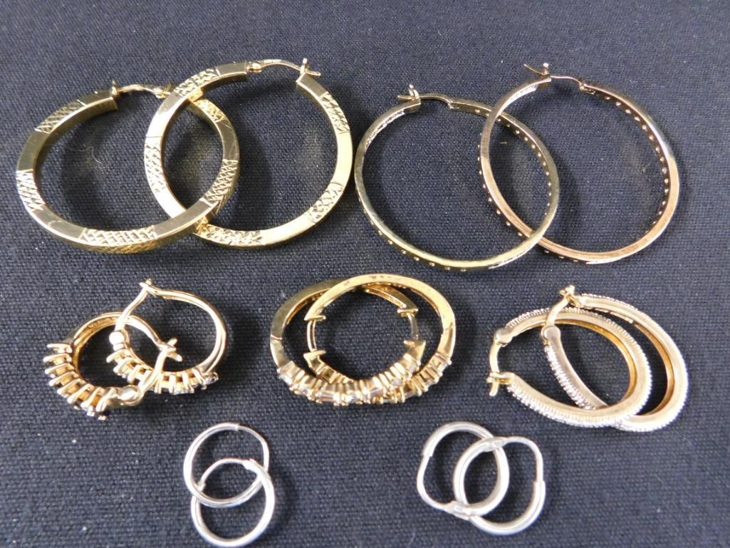 Sterling Silver - 7 Pairs of Hoop Earrings - 28.77 Grams TW - 10