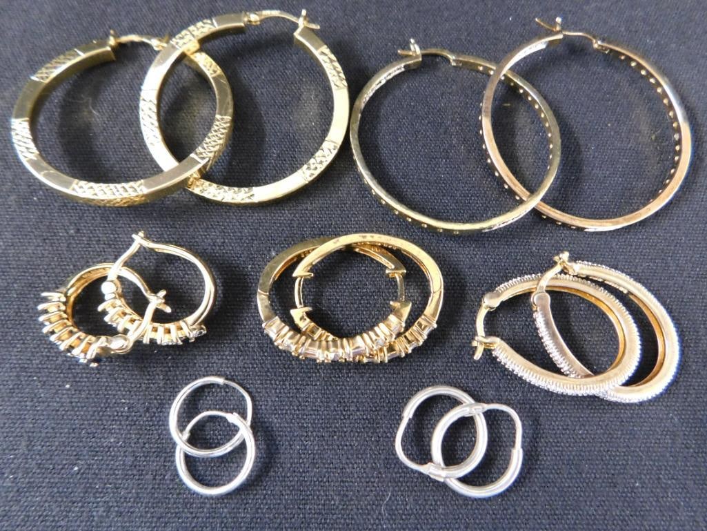Sterling Silver - 7 Pairs of Hoop Earrings - 28.77 Grams TW: See Photos For Description and Condition