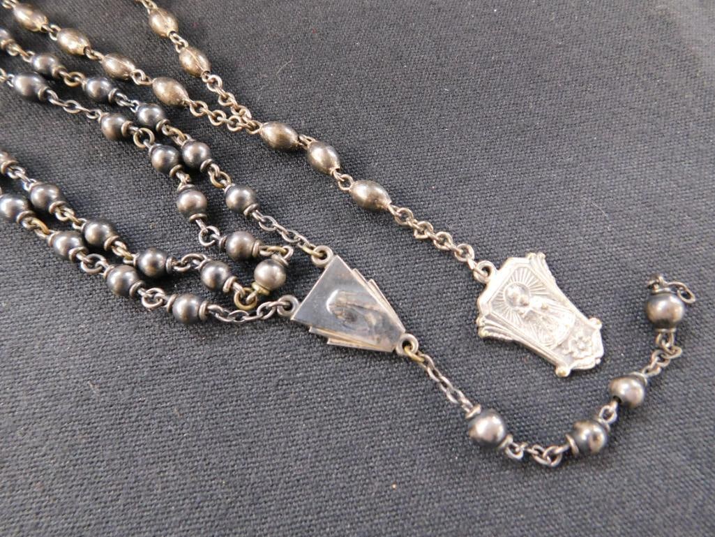Sterling Silver - Rosary and Religious Bracelet - 27.66 Grams: See Photos For Description and Condition