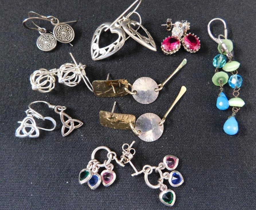 Sterling Silver - 8 Pairs of Pierced Earrings - 20.4 Grams TW: See Photos For Description and Condition