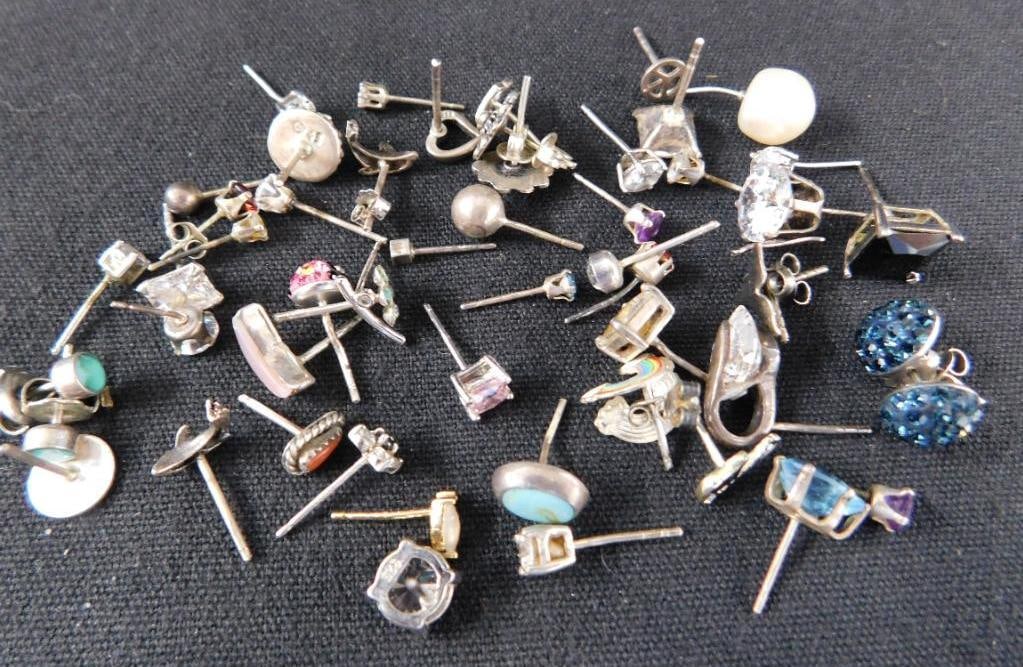 Sterling Silver - Singles and Pairs Post Earrings - 22.11 Grams TW: See Photos For Description and Condition