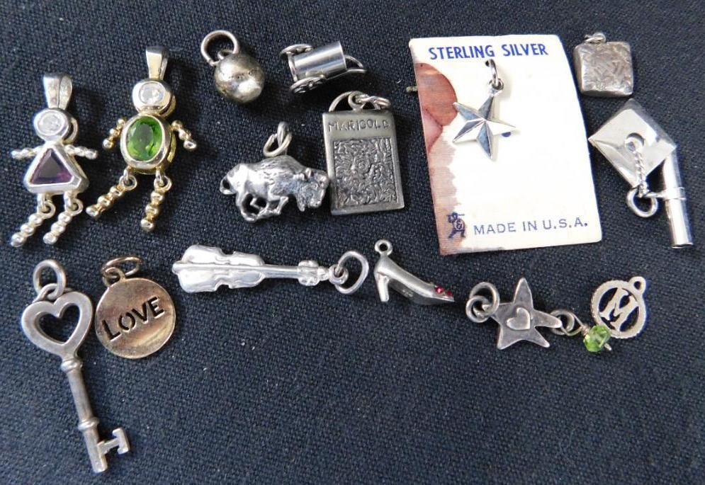 Sterling Silver - Charms - 15 Pieces - 23.46 Grams TW: See Photos For Description and Condition