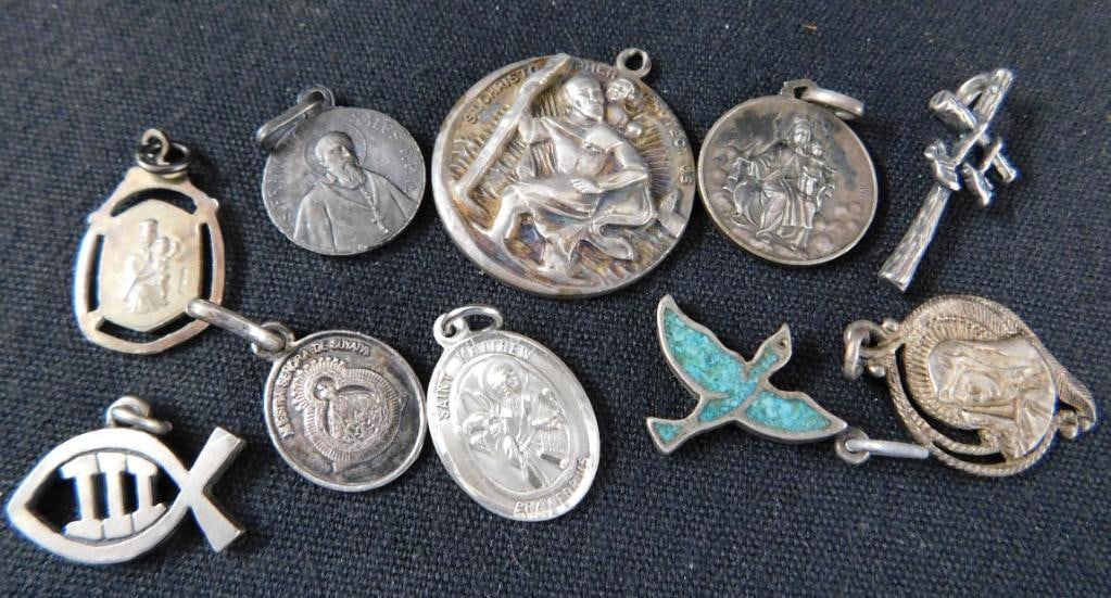 Sterling Silver - Religious Charms - 10 Pieces - 28.14 Grams TW: See Photos For Description and Condition