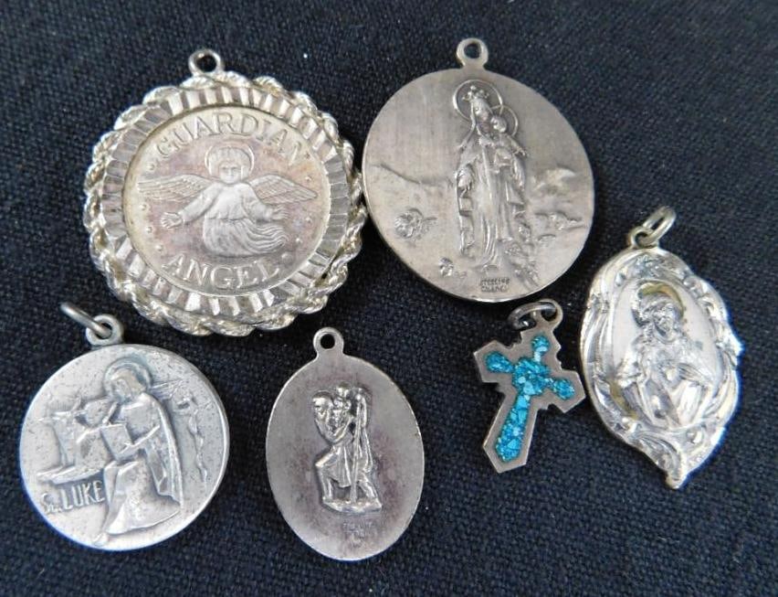 Sterling Silver - Religious Charms - 6 Pieces - 28.66 Grams TW: See Photos For Description and Condition