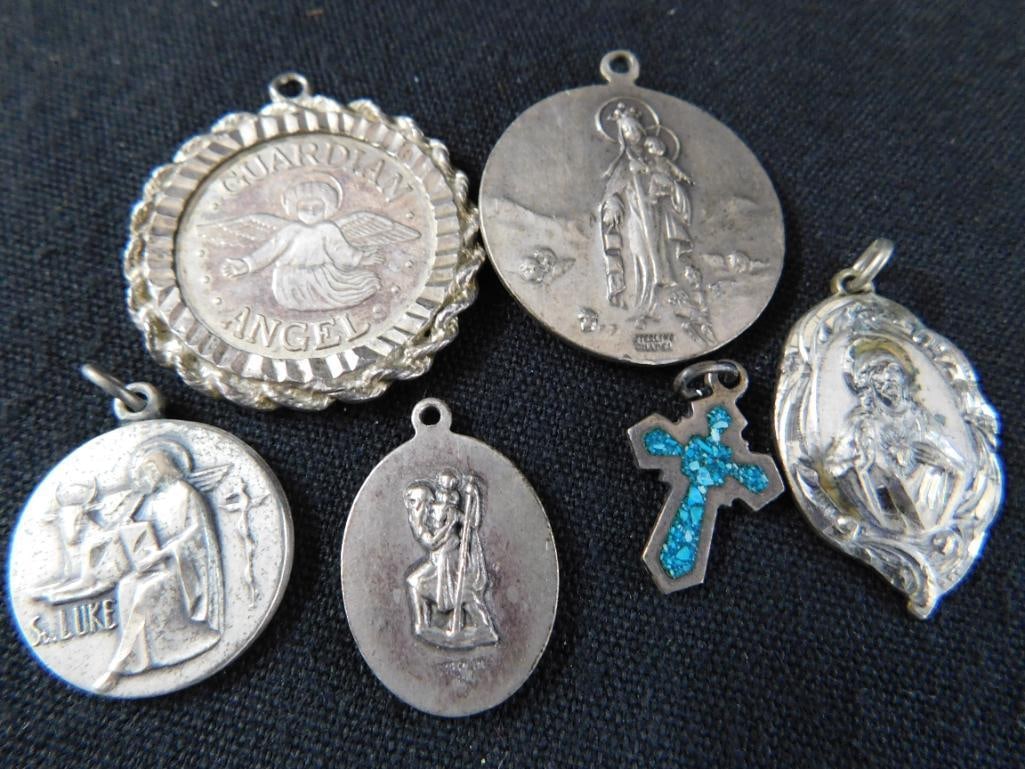 Sterling Silver - Religious Charms - 6 Pieces - 28.66 Grams TW - 9