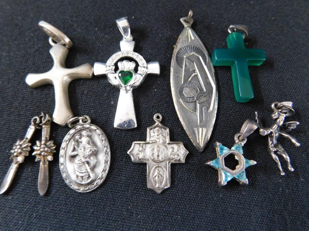 Sterling Silver - Religious Charms - 9 Pieces - 29.46 Grams TW - 9