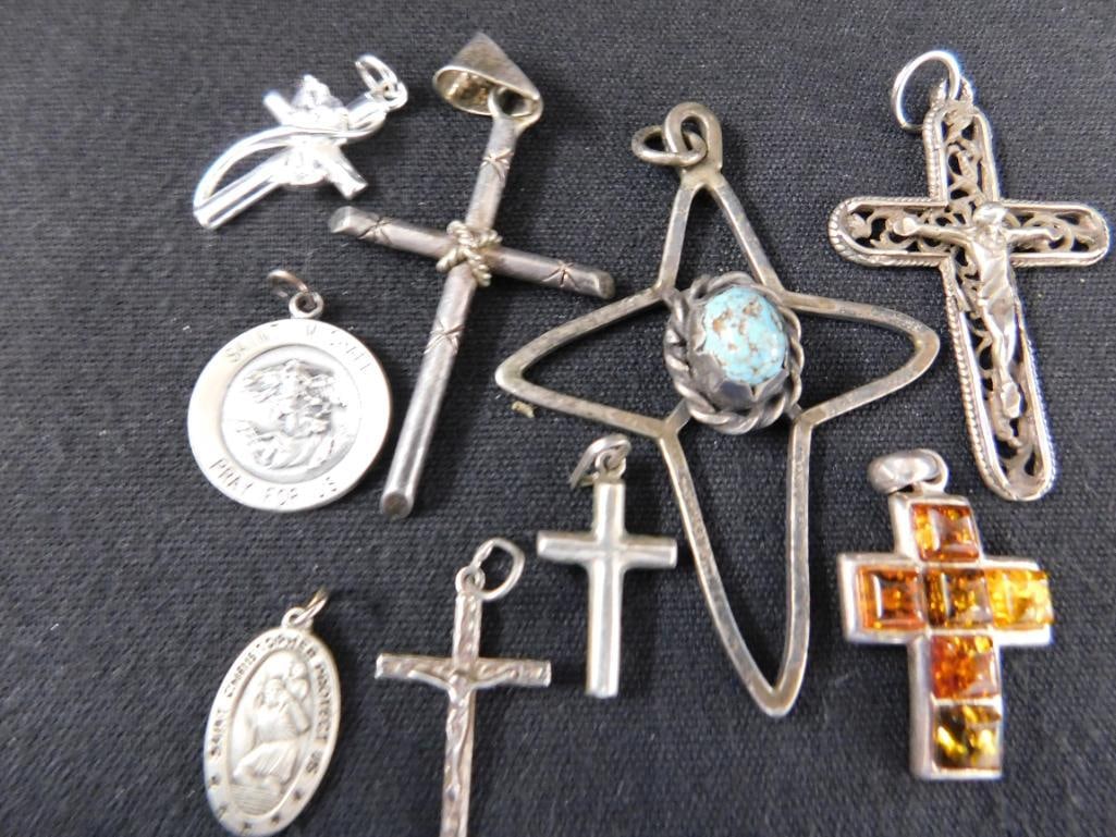 Sterling Silver - Religious Charms - 9 Pieces - 28.76 Grams TW - 10