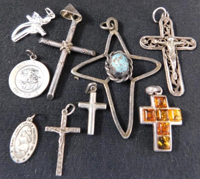 Sterling Silver - Religious Charms - 9 Pieces - 28.76 Grams TW: See Photos For Description and Condition