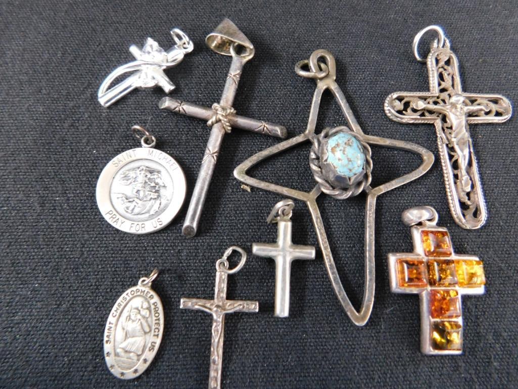 Sterling Silver - Religious Charms - 9 Pieces - 28.76 Grams TW - 9