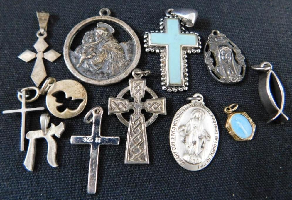 Sterling Silver - Religious Charms - 12 Pieces - 29.30 Gram TW (1 of 9)