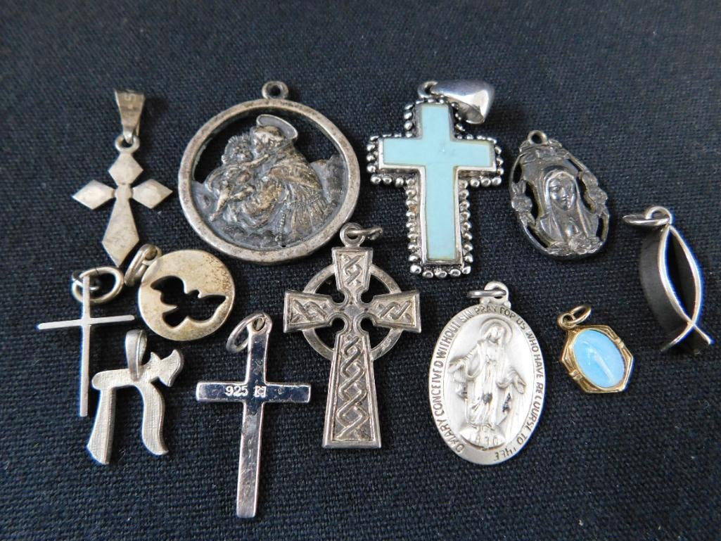 Sterling Silver - Religious Charms - 12 Pieces - 29.30 Gram TW - 9