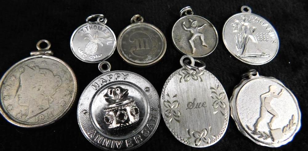 Sterling Silver - 8 Pendants - 29.05 Grams: See Photos For Description and Condition