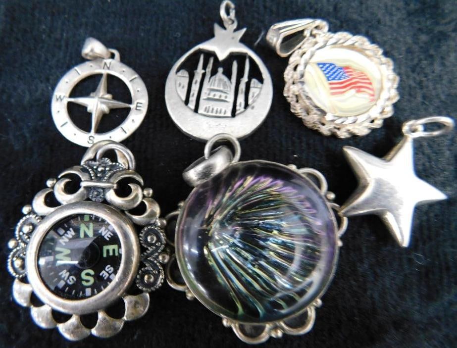 Sterling Silver - 6 Pendants - 31.90 Grams TW: See Photos For Description and Condition