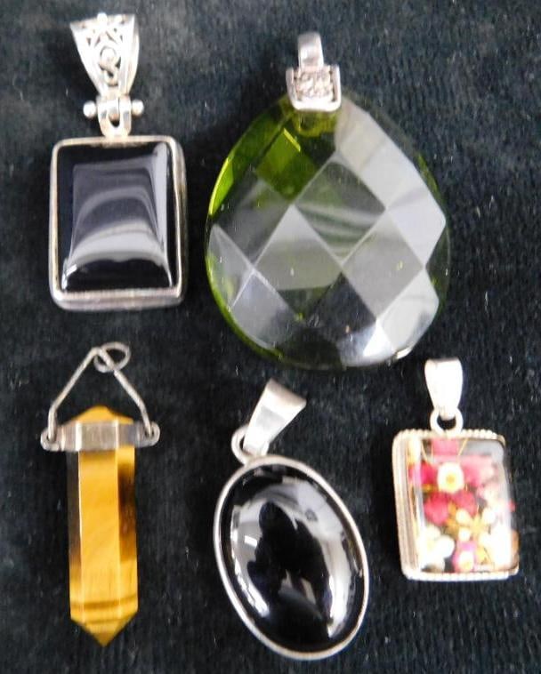 Sterling Silver - 5 Pendants - 49.70 Grams TW: See Photos For Description and Condition