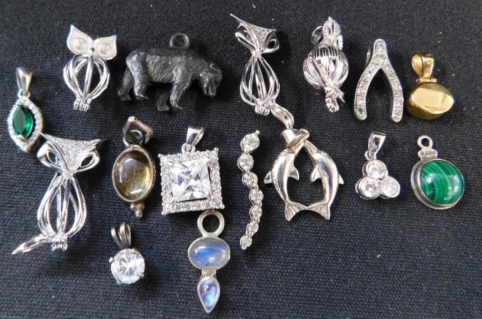 Sterling Silver - 16 Pendants - 31.82 Grams TW: See Photos For Description and Condition