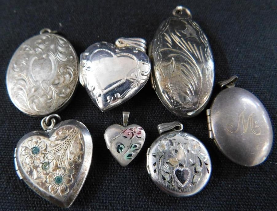 Sterling Silver - 7 Lockets / Pendants - 25.52 Grams (1 of 9)