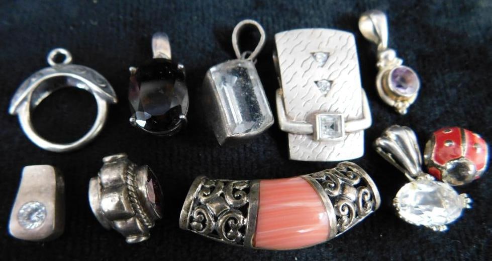 Sterling Silver - 10 Pendants - 31.56 Grams TW: See Photos For Description and Condition