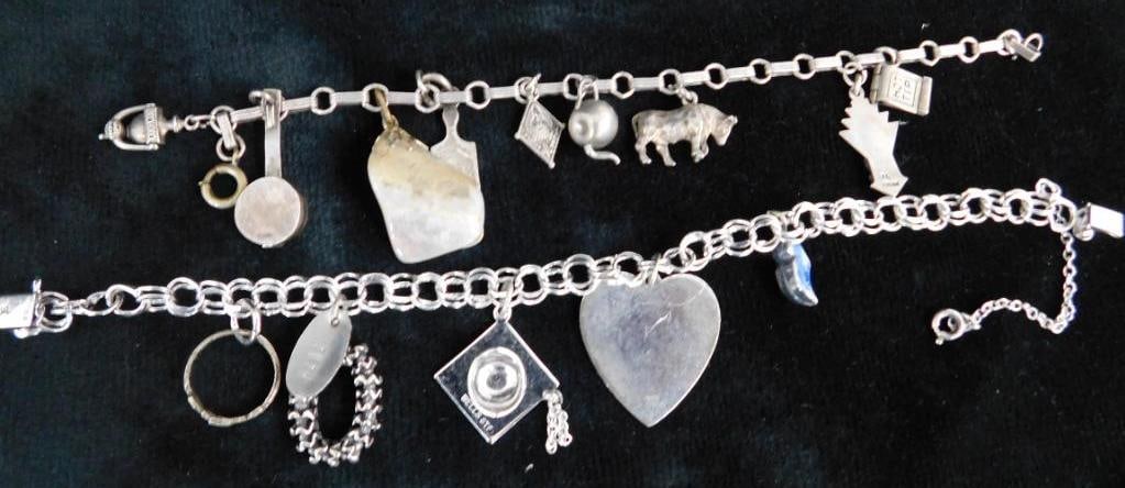 Sterling Silver - 2 Charm Bracelets - 37.35 Grams TW: See Photos For Description and Condition