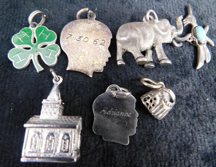 Sterling Silver - 7 Charms - 30.15 Grams TW: See Photos For Description and Condition