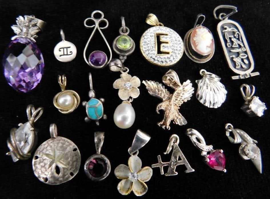 Sterling Silver - 20 Pendants - 30.35 Grams TW: See Photos For Description and Condition