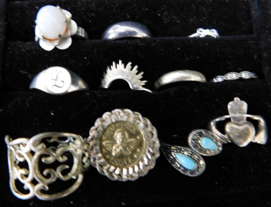 Sterling Silver - 11 Rings - 3- Size 4 Or Smaller - 4 Size 5 - 4 Size 6 - 25.62 Grams TW: See Photos For Description and Condition