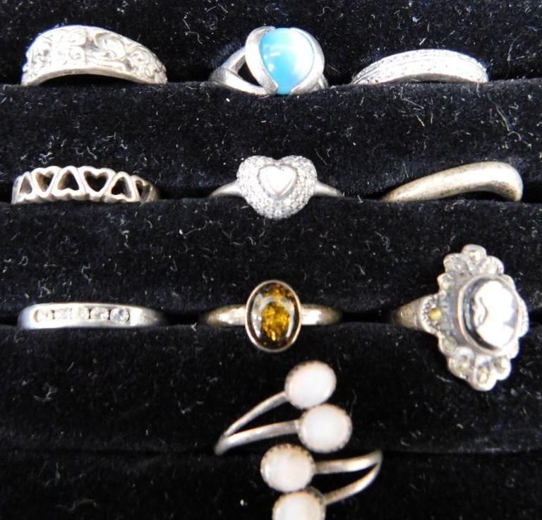 Sterling Silver - 10 Rings - 7 Size 6 - 3 Size 7 - 28.12 Grams TW: See Photos For Description and Condition