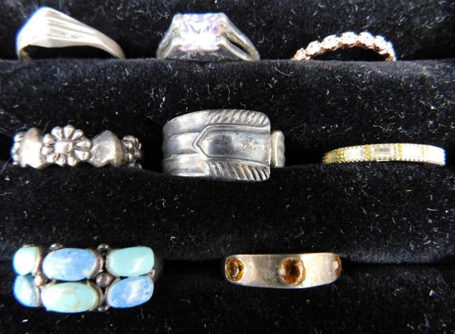 Sterling Silver - 8 rings - All Size 6 - 26.95 Grams TW: See Photos For Description and Condition