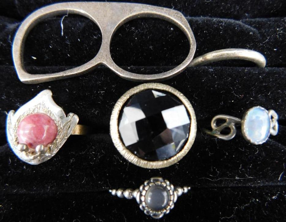 Sterling Silver - 6 Rings - All Size 7 - 26.02 Grams TW: See Photos For Description and Condition