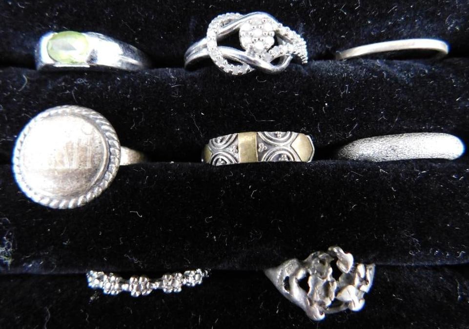 Sterling Silver - 8 Rings - All Size 7 - 24.26 Grams TW: See Photos For Description and Condition
