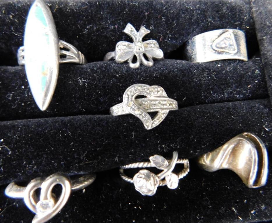 Sterling Silver - 7 Rings - All Size 8 - 25.74 Grams TW: See Photos For Description and Condition