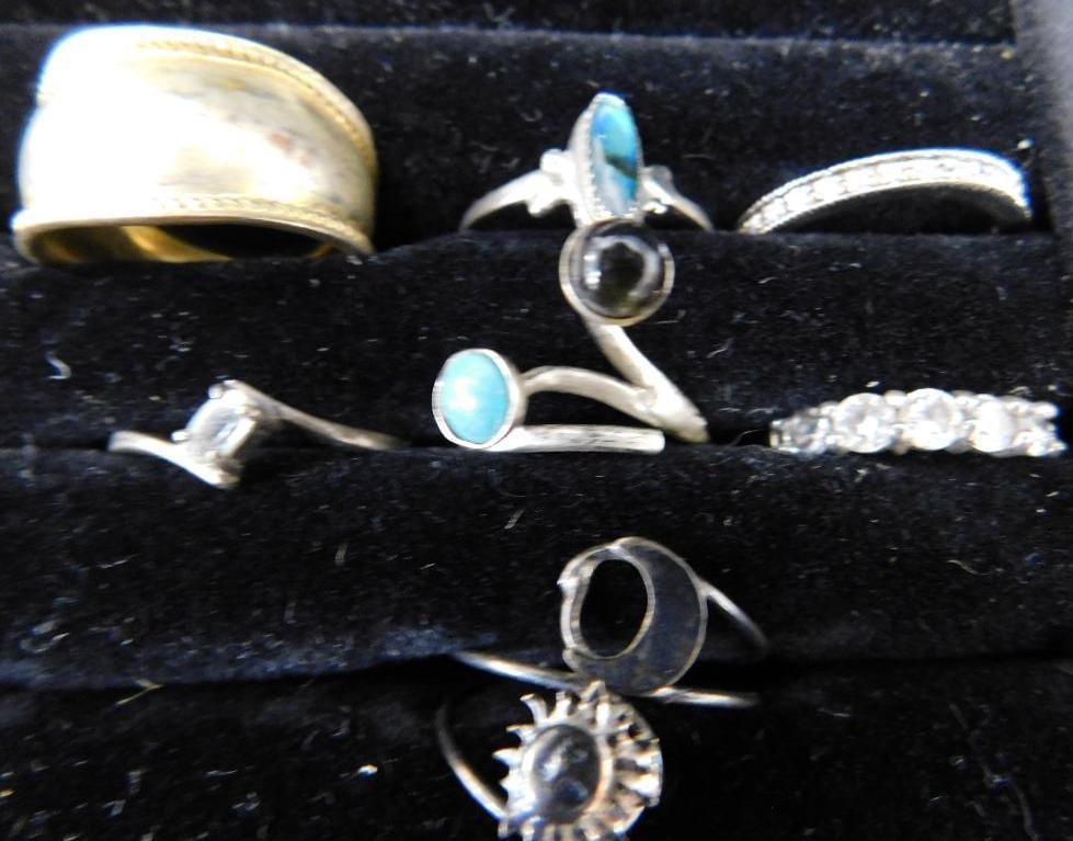 Sterling Silver - 7 Rings - 6 Size 9 - 1 Size 10 - 17.38 Grams TW: See Photos For Description and Condition
