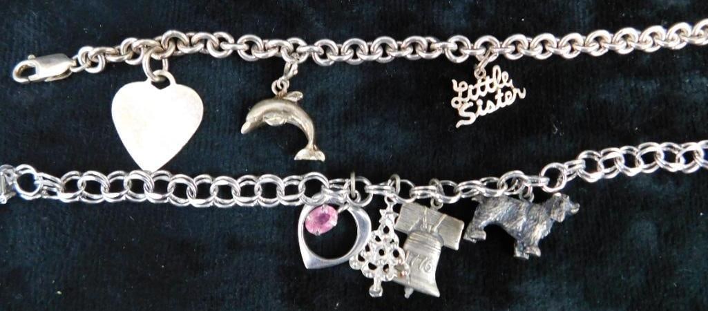 Sterling Silver - 2 Charm Bracelets - 41.27 Grams TW: See Photos For Description and Condition